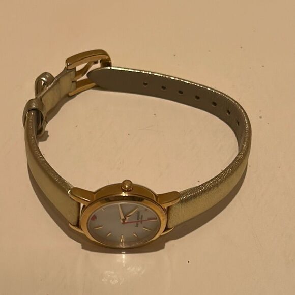 Kate Spade Gold Tone Watch Metallic Leather Band Minimalist Preppy Old Money - Picture 6 of 12